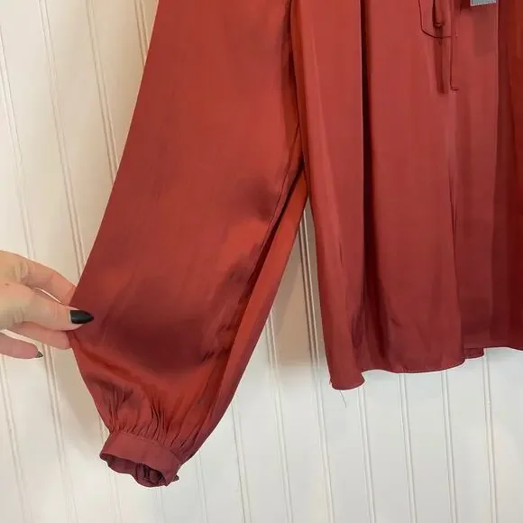 NWT T Tahari Rust Tie V-Neck Long Sleeve Tunic Top Blouse Size XS Pullover - Picture 4 of 8